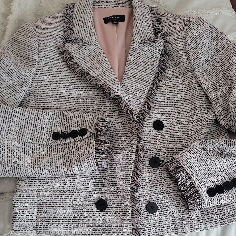 Tahari ASL Black and White Tweed Blazer